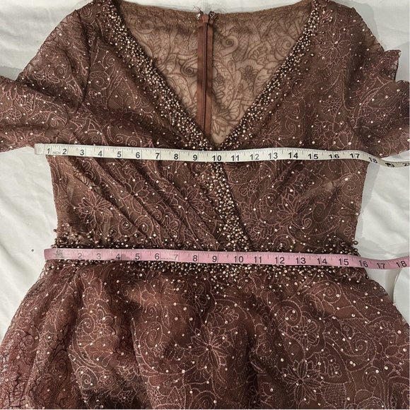 NWT $798 Mac Duggal [‎ 8 ] Embellished Long Sleeve V Neck Gown in Chocolate - Picture 13 of 16